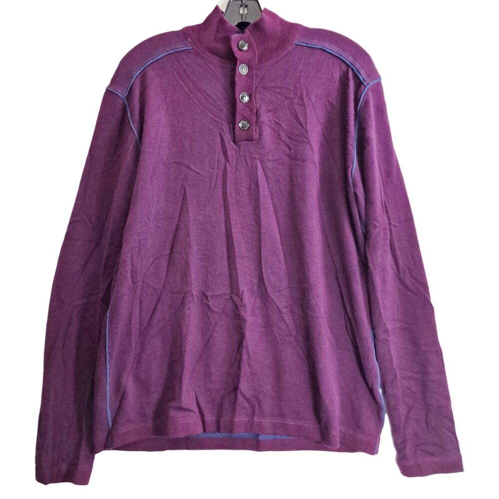 SUNDANCE Sweater HIGHLAND STITCH Mens XL Magenta Henley Pullover Snap Preppy